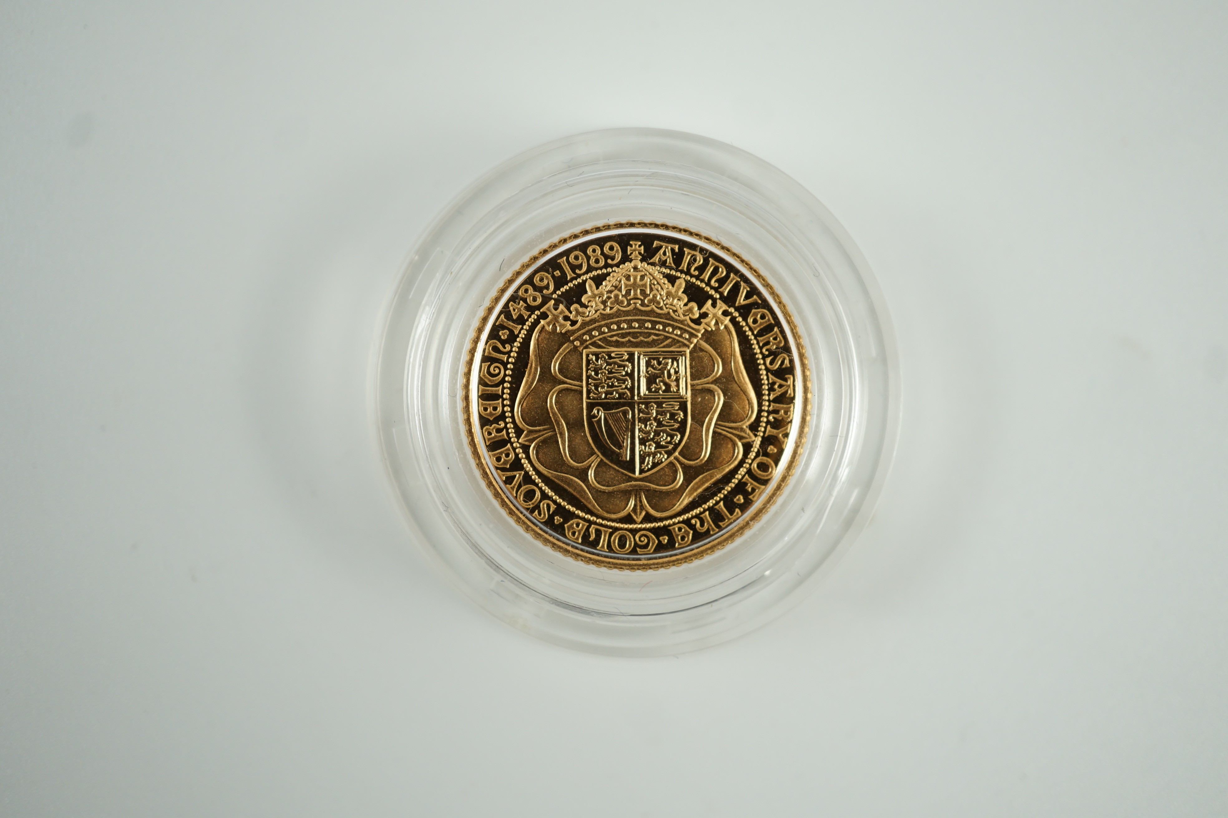 Elizabeth II (1952-2022), Royal Mint Sterling issues, Proof Half-Sovereign, Sovereign Anniversary 1989, cased